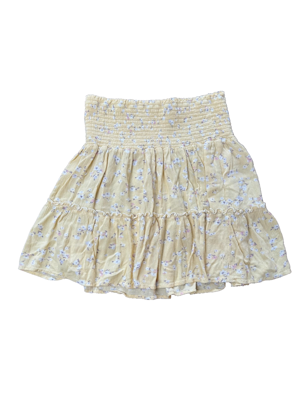 Hippie Rose Skirt Womens Medium Yellow Floral Smocked Tiered Boho Mini TW502787